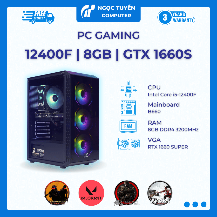 Case PC main Pro MSI B660M-B, CPU I5 12400F, Ram 8GB, VGA GTX 1660